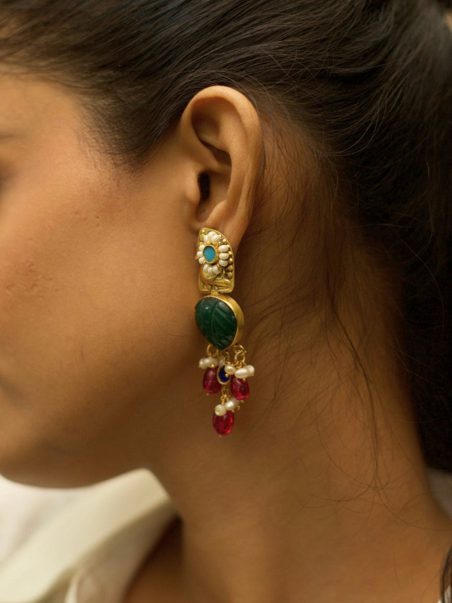 Guardians of Grace – statement earrings with pink, blue, and green accents