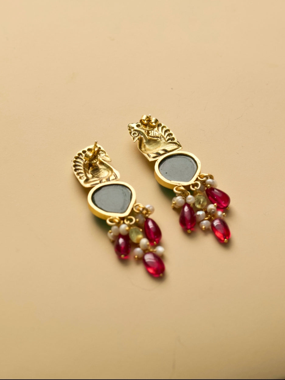 Traditional peacock earrings with festive stones and gold finish