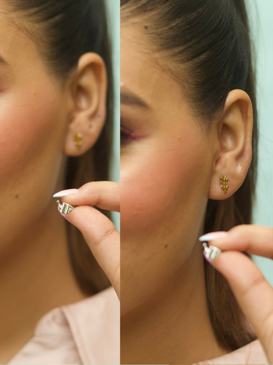 Rooting for You Studs by Naksa—mismatched earrings in 925 silver with gold stem and silver watering can design, perfect for plant lovers or gifting.