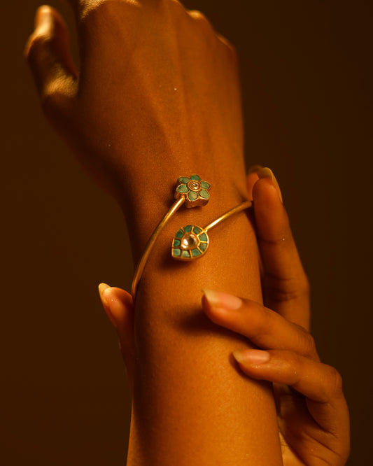 Teal Leaf & Bloom Cuff