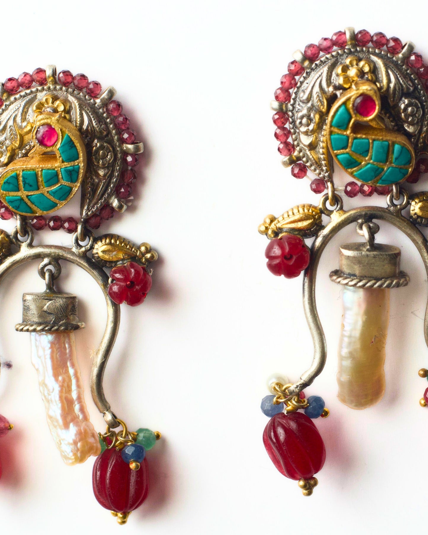 925 pure silver pearl tusk earrings with bead accents