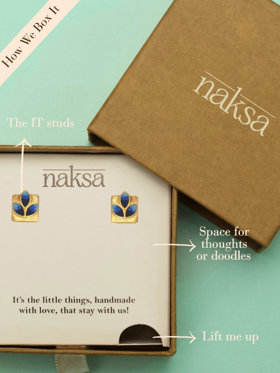 Starlit Studs by Naksaâblue enamel petal earrings in gold-finished 92.5 silver, inspired by blooming night skies and celestial calm.