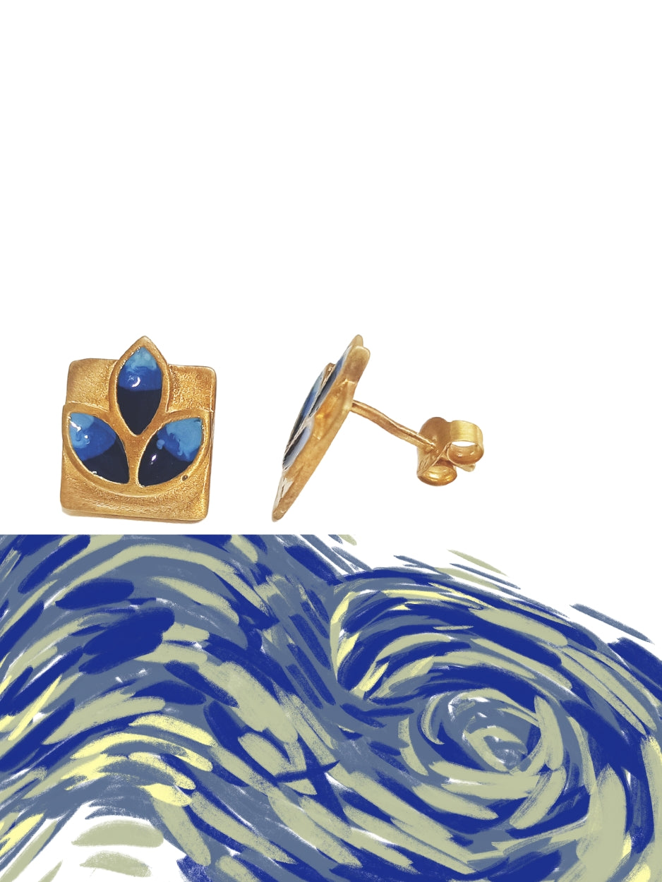 Starlit Studs by Naksaâblue enamel petal earrings in gold-finished 92.5 silver, inspired by blooming night skies and celestial calm.