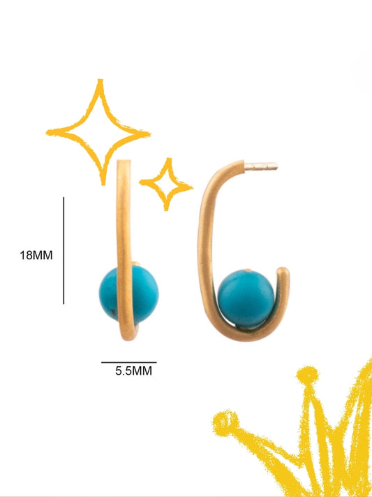 Crown Curve Studs by Naksa—blue enamel and gold-polished 925 silver earrings with a sculptural curved hoop design.