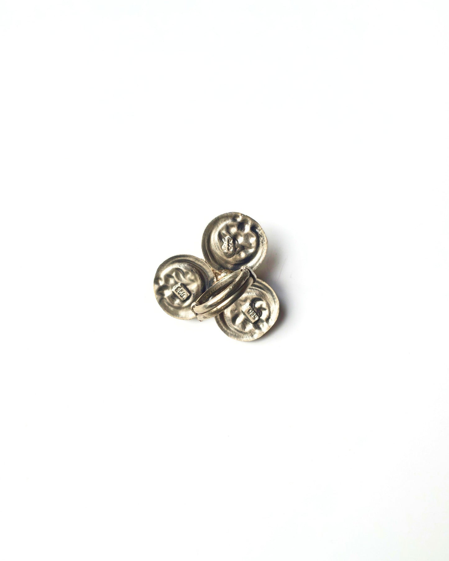 Back view of Tri-Petal Dual Ring in 925 silver displaying smooth band finish and solid ring construction