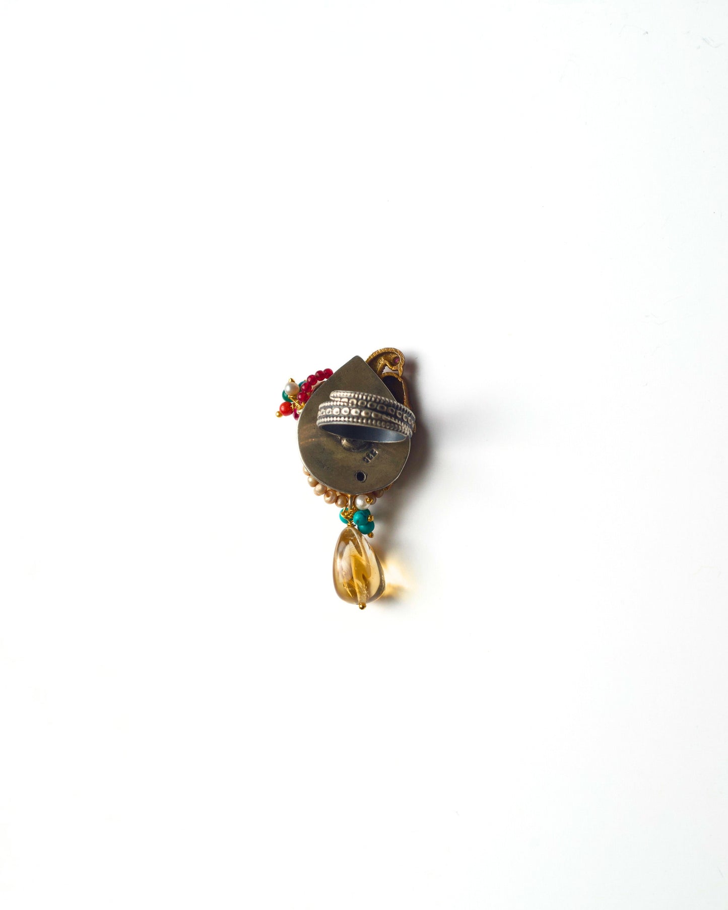 Back view of the Indigo Perch Ring crafted in 925 silver highlighting the band structure, vertical build, and secure stone setting.