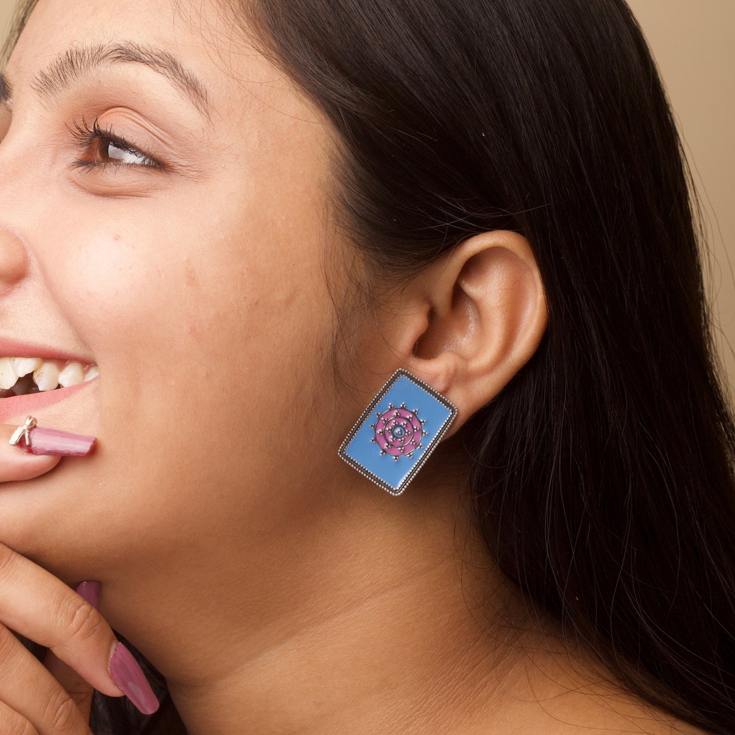 Mehendi-Inspired Blue Enamel Studs