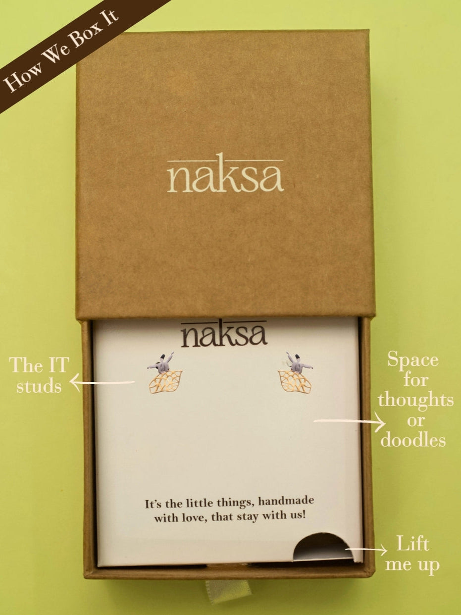 Jhoom Jhoom Studs by Naksaāsufi-inspired dancer earrings in pure 925 silver with gold-polished jali skirts.