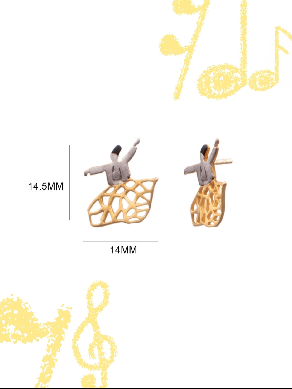 Jhoom Jhoom Studs by Naksaāsufi-inspired dancer earrings in pure 925 silver with gold-polished jali skirts.