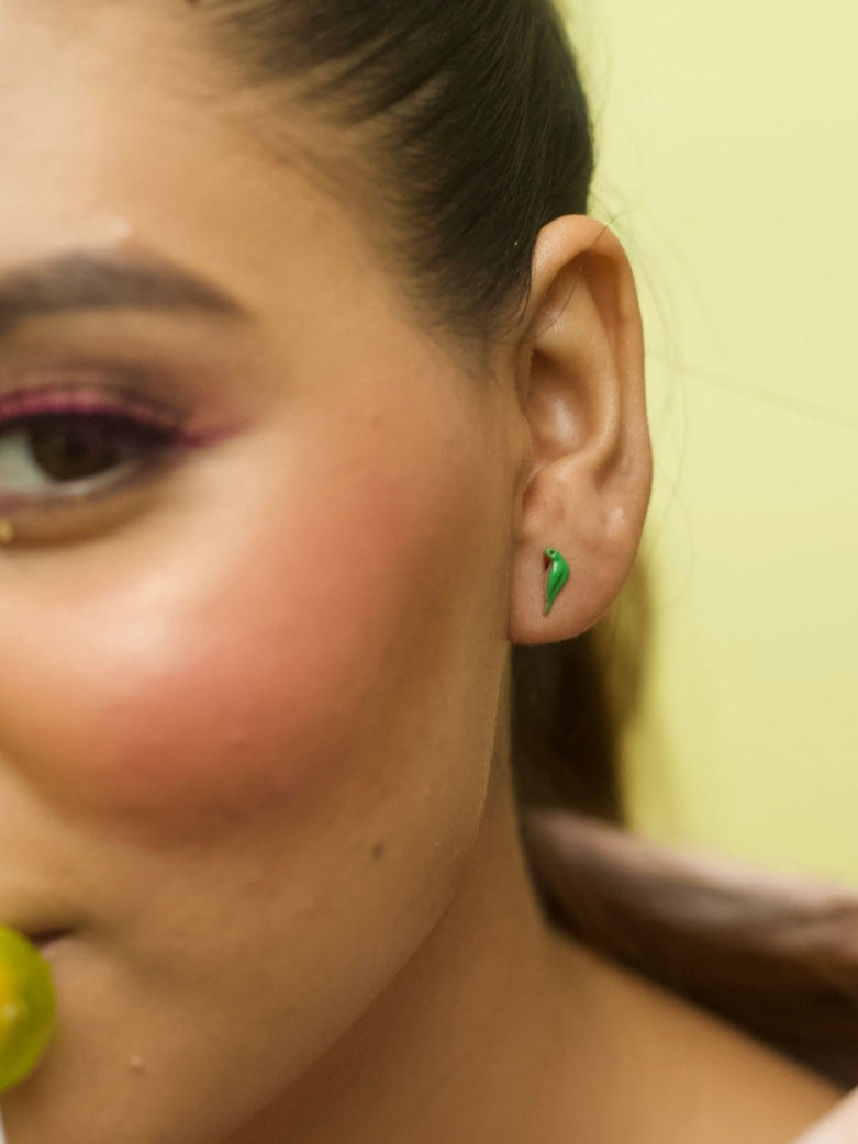 Totaa Maina Studs by Naksa—hand-enameled green parrot earrings crafted in pure 925 silver.