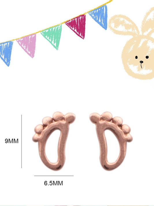 Pehla Kadam Studs by Naksa—baby feet earrings in rose gold polished 925 silver, perfect for newborn gifting and baby’s first milestones.