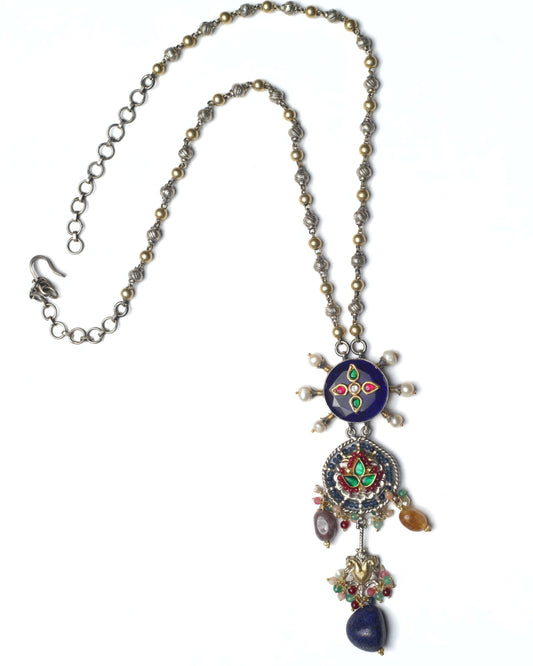 Detailed view of dual-tone silver chain used in the Indigo Eye Chain Necklace