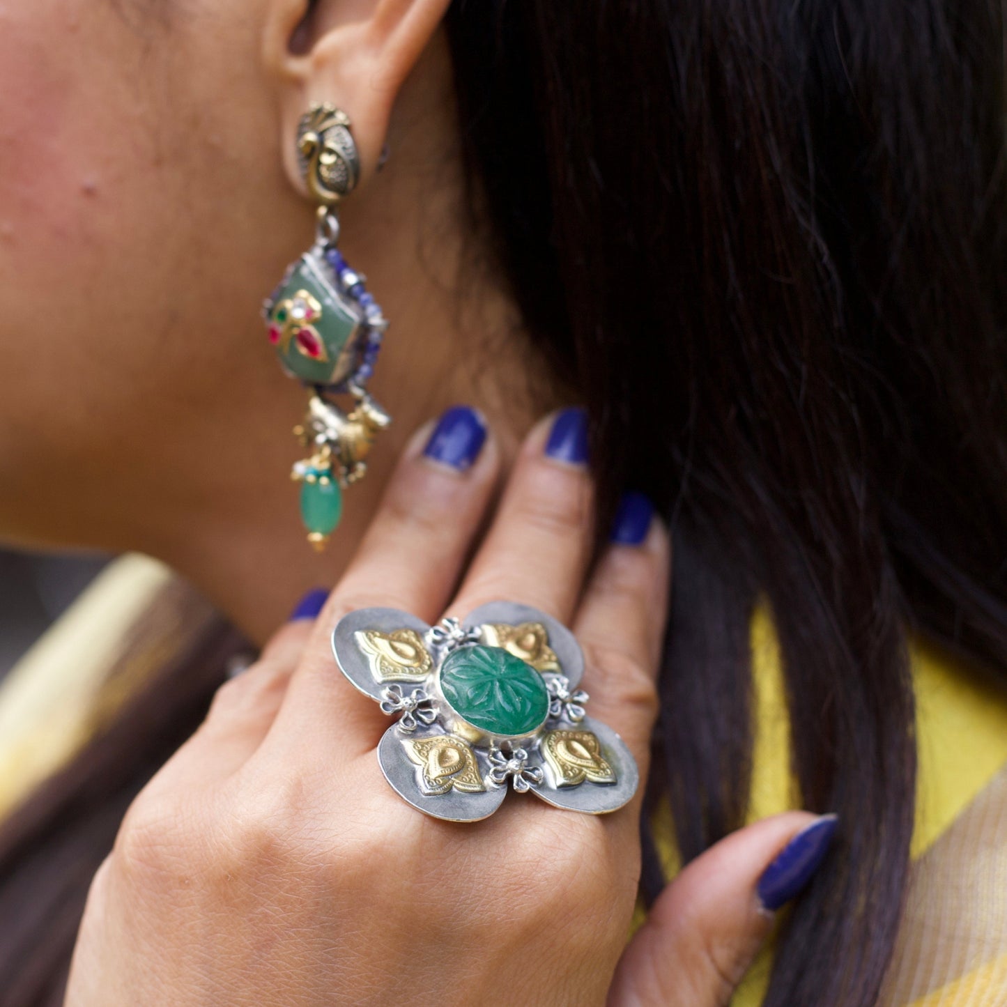Mumma's Fav Clover Luck Ring, Pure Silver Oxidized Four-Leaf Clover Jewellery