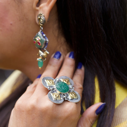 Mumma's Fav Clover Luck Ring, Pure Silver Oxidized Four-Leaf Clover Jewellery