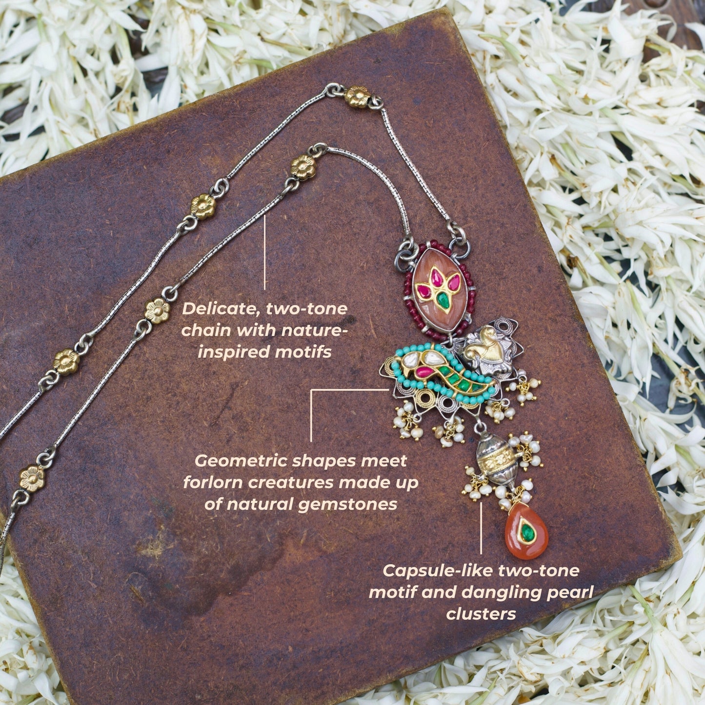 Tyohaar ki Maala Necklace, Festive Silver Long Necklace with Parrot Pendant