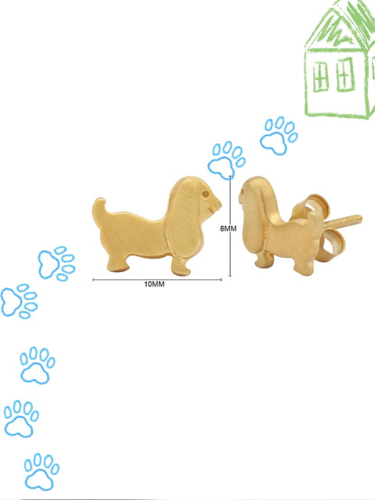 Golden Goodbois Studs by Naksa—matte gold dog-shaped 925 silver earrings with floppy ears and tail, handmade for pet lovers.