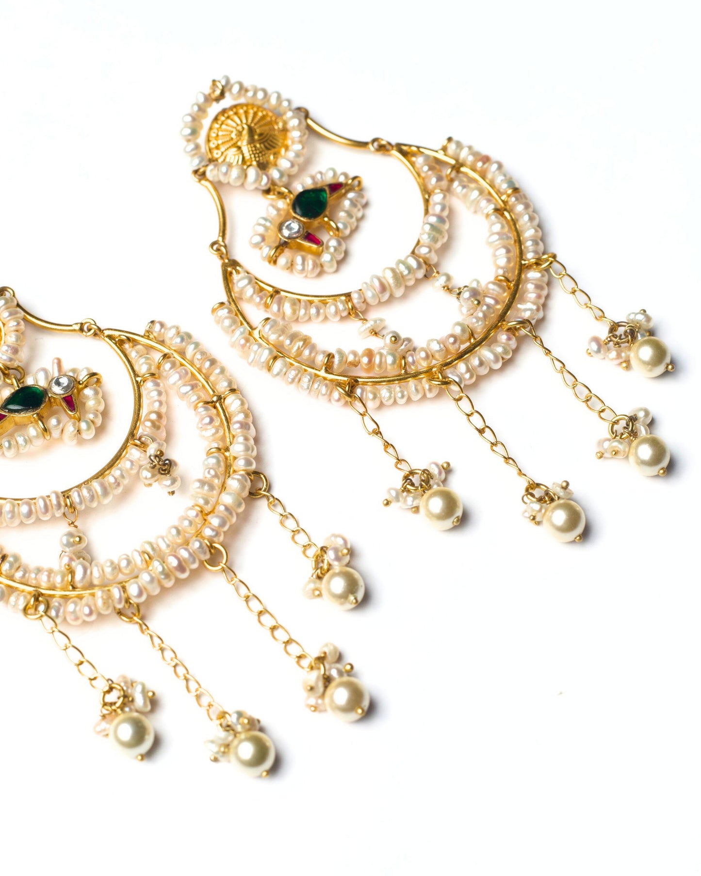 Mooncourt Pearl Drops earrings –  close-up highlighting silver framework, edging details, and pearl attachments