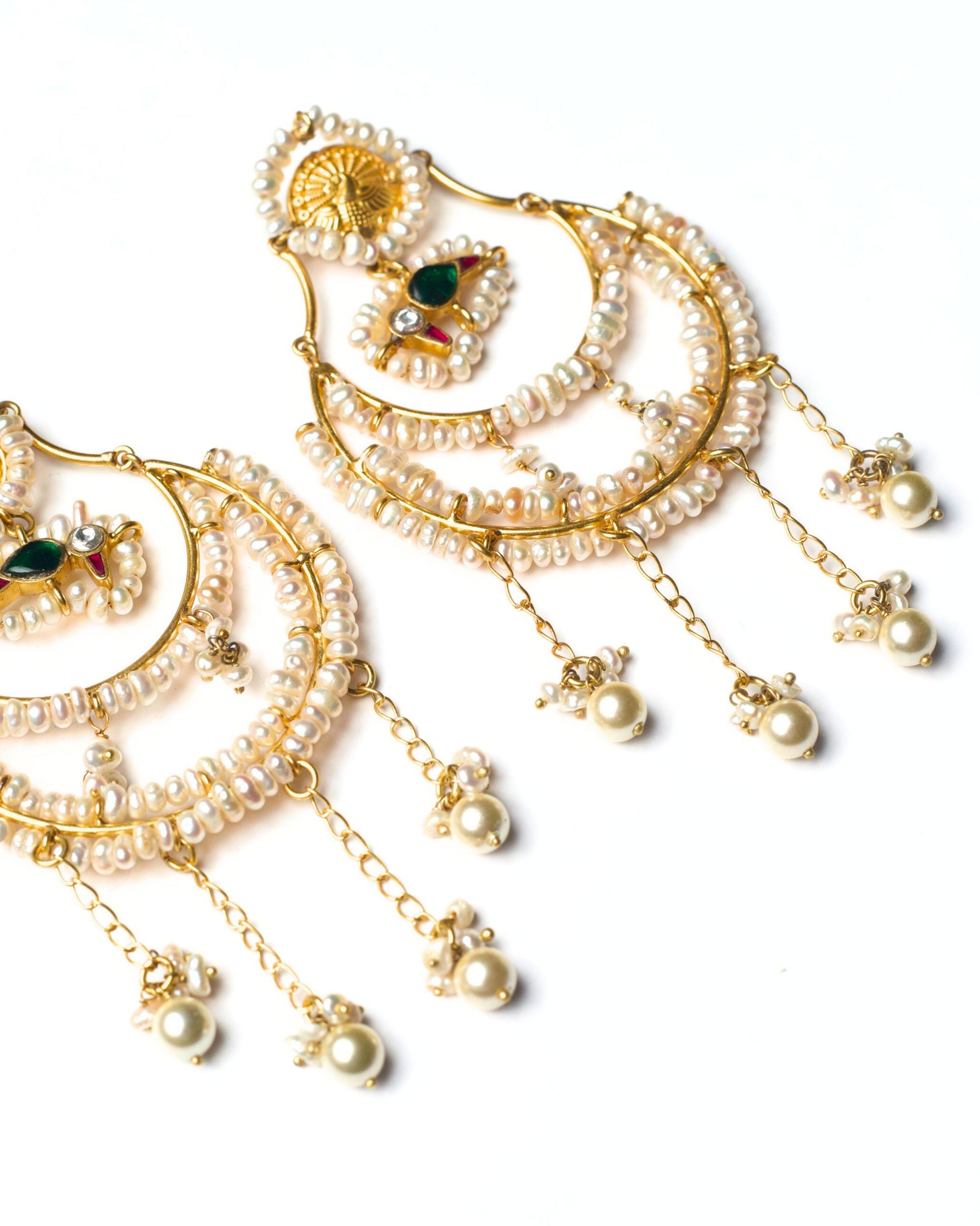 Mooncourt Pearl Drops earrings –  close-up highlighting silver framework, edging details, and pearl attachments