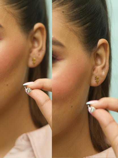 Rooting for You Studs by Naksa—mismatched earrings in 925 silver with gold stem and silver watering can design, perfect for plant lovers or gifting.