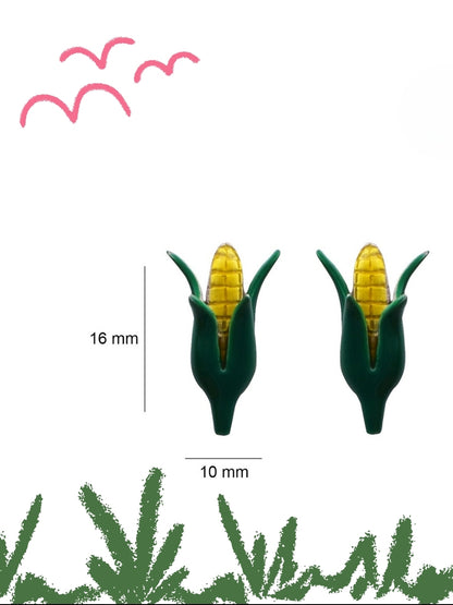 Corn & On & On & On Studs by Naksa—fun enamel corn cob earrings in 92.5 silver, perfect for snack lovers and quirky gifting.