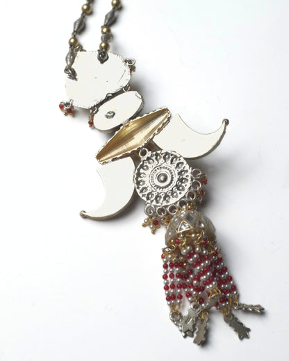 Back view of Hanging Sanctum Necklace showing oxidised silver links and handcrafted construction