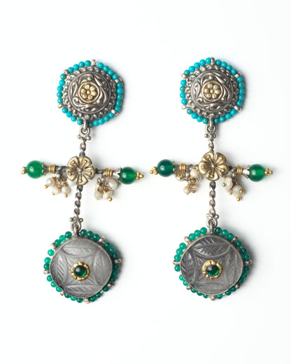 925 silver geometric earrings with carved stone discs by Naksa