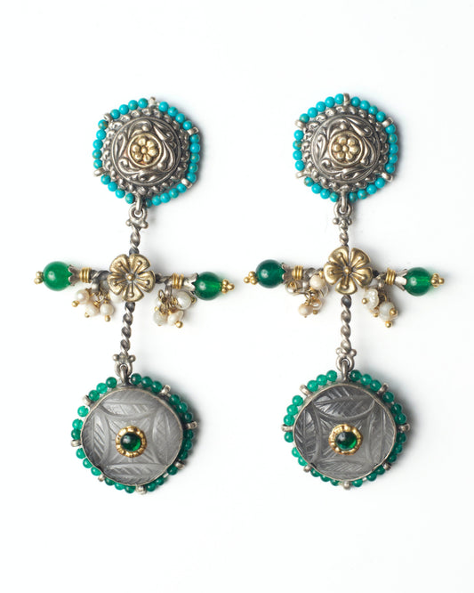 925 silver geometric earrings with carved stone discs by Naksa