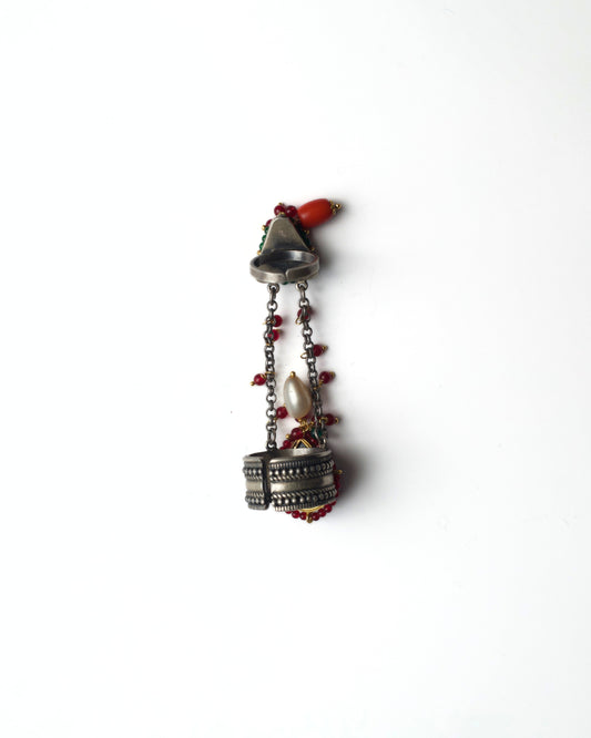 Back view of Cobalt & Flame Full Finger Ring in 925 silver highlighting the wide adjustable band and chain-linked construction.