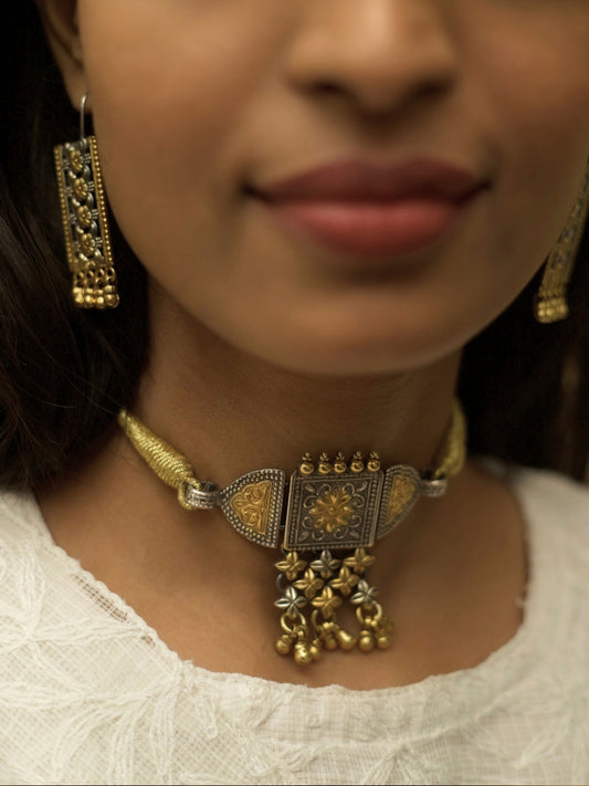 Zarwaza choker in two-tone silver and gold with Mughal darwaza-inspired design – Naksa Jewelry