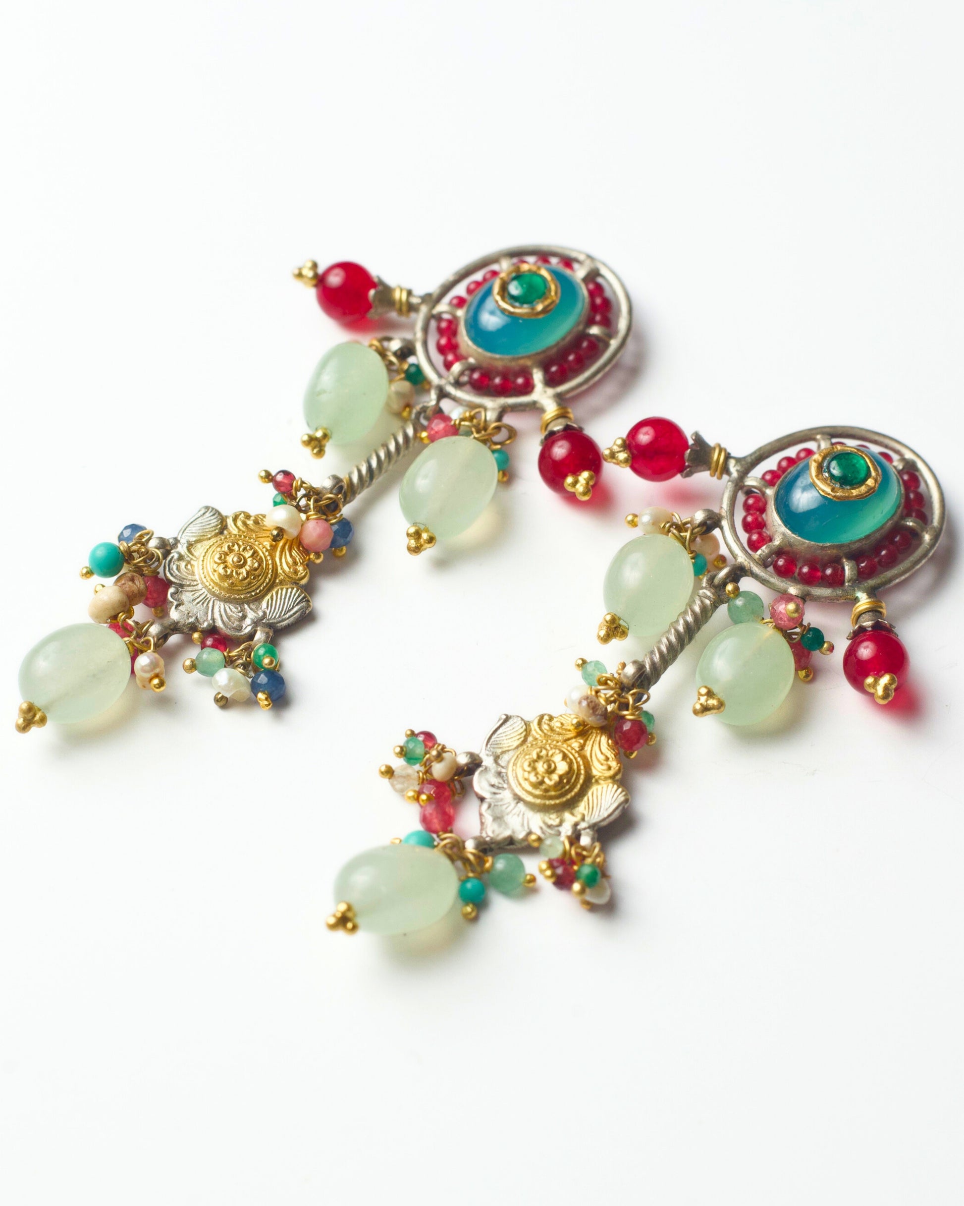 Handcrafted silver pastel earrings with large teardrop stones
