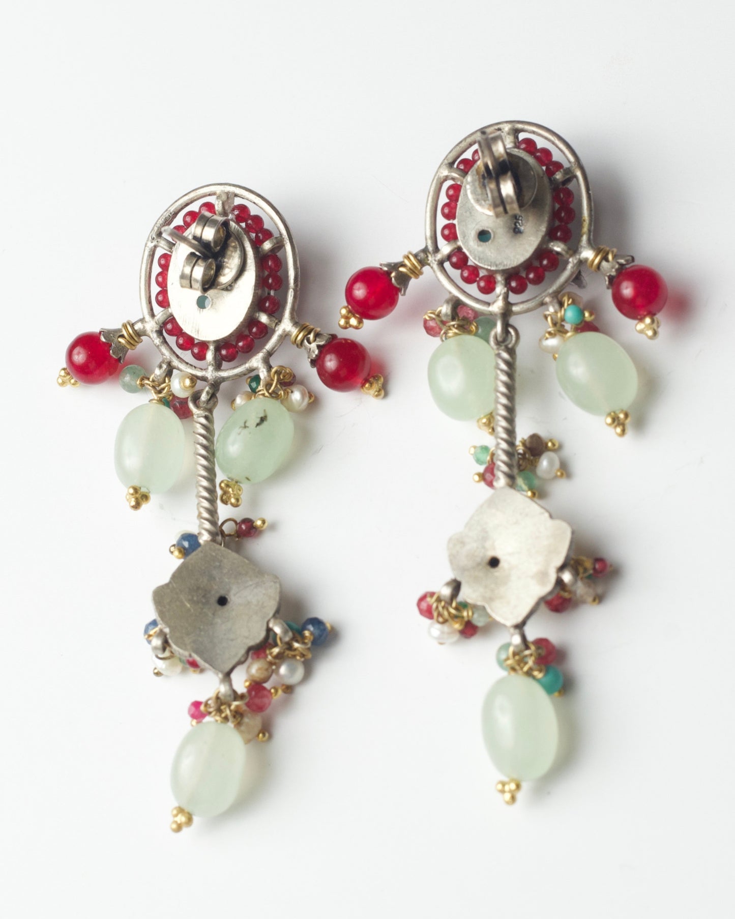 Soft palette silver drop earrings with flowing stone details