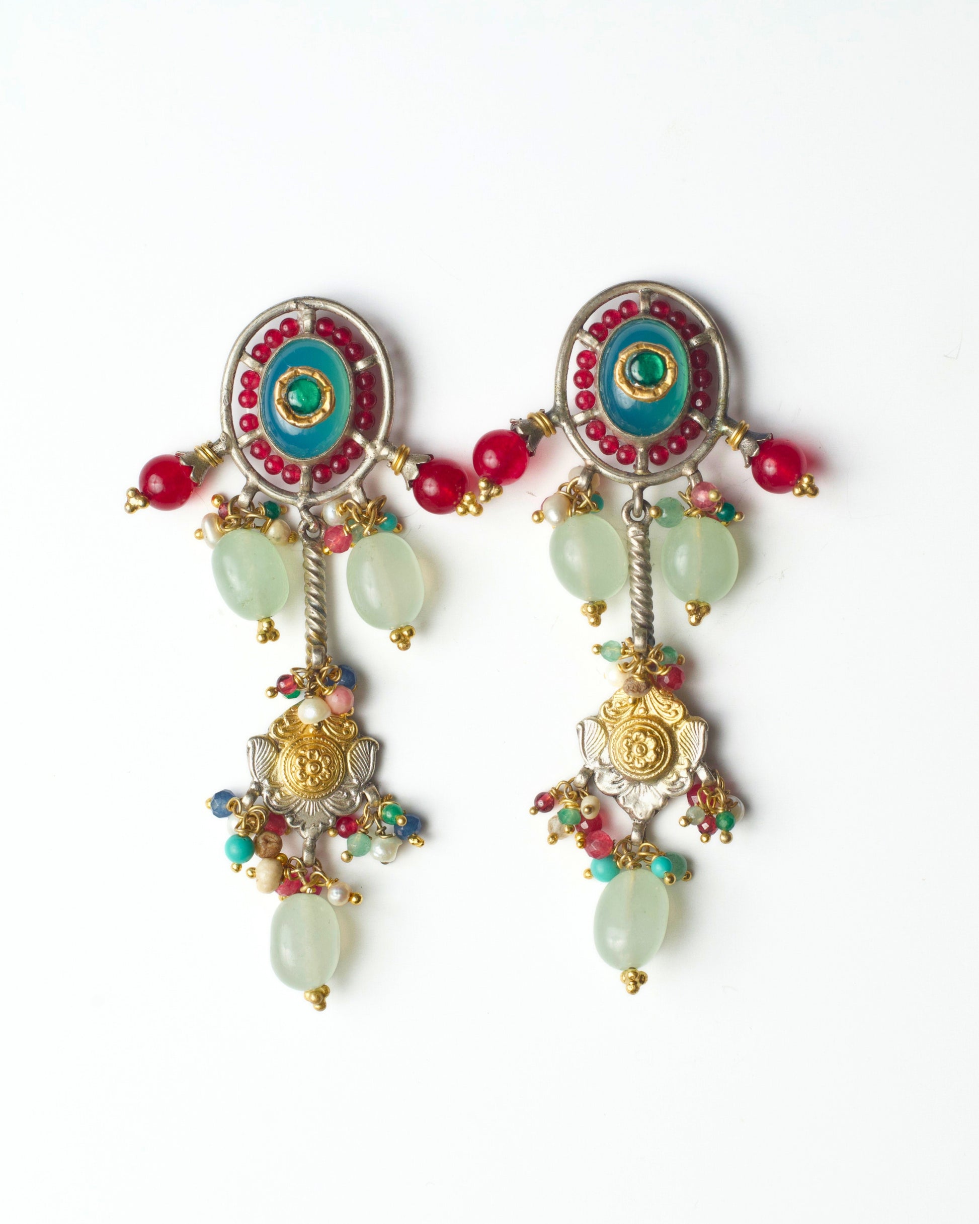 925 silver earrings with blush and mint stone drops by Naksa