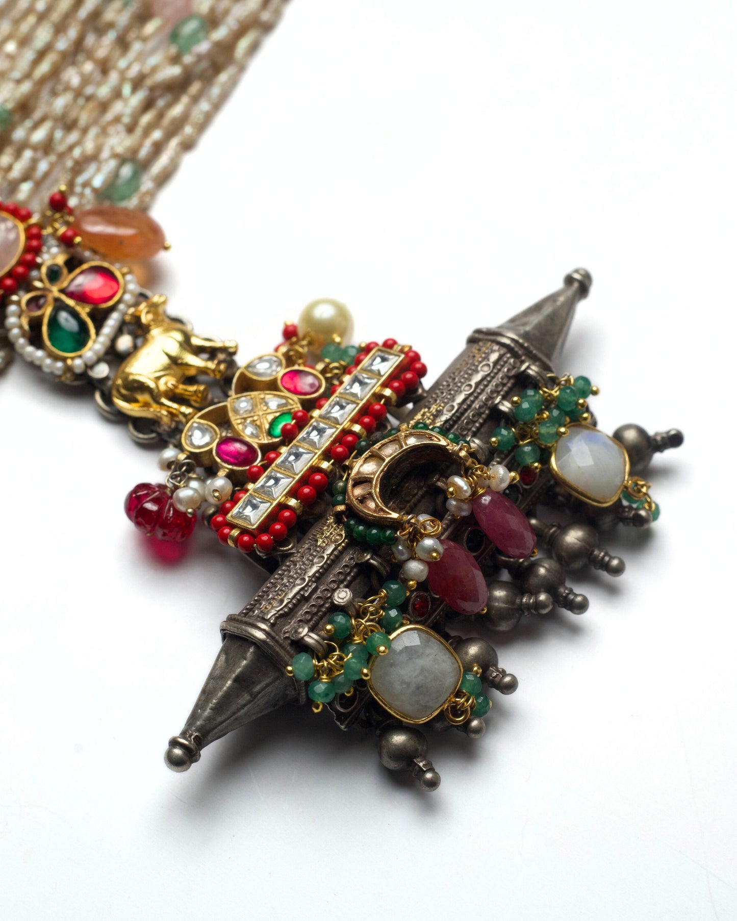 Relic & Meadow Pearl Choker with oxidised silver bar and pearl strands