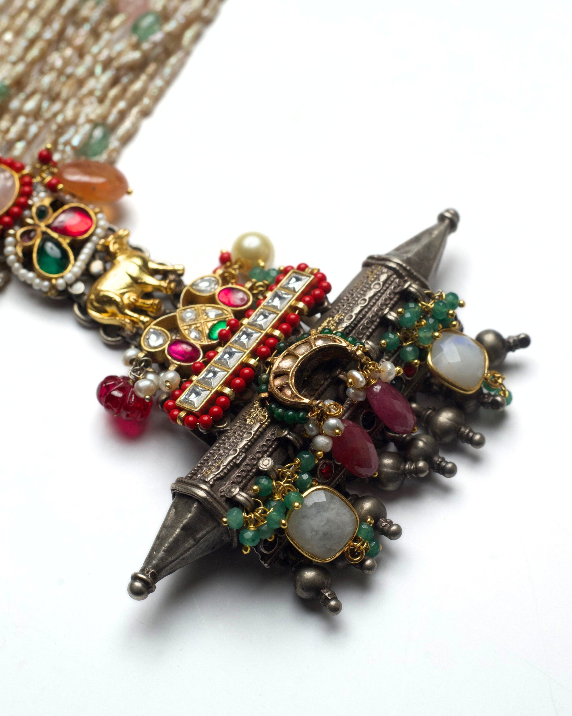 Relic & Meadow Pearl Choker with oxidised silver bar and pearl strands