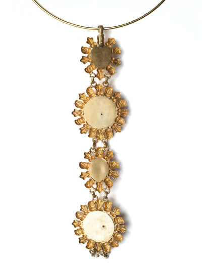 Back view of rigid gold-toned hasli showing smooth circular band and drop attachment