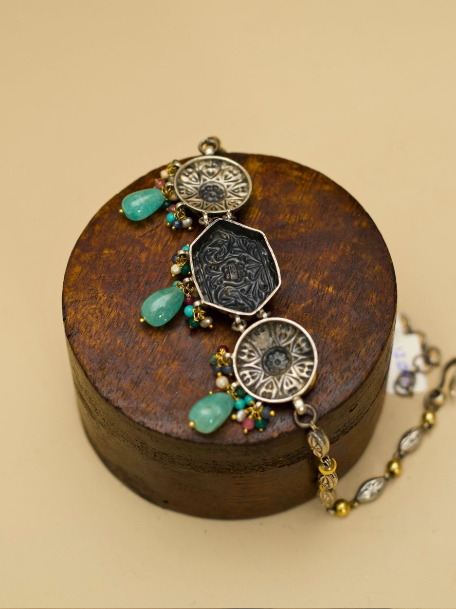 Song of Three Rivers Blue Choker in silver with kundan parrots, floral designs, and blue beads – Naksa Jewelry