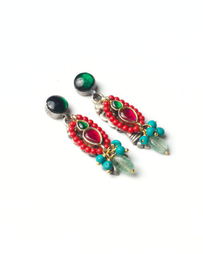 Side shot of Gem Loop Drops handcrafted in 925 silver with semi-precious stones and gold-polished details, fusion silver jewellery by Naksa