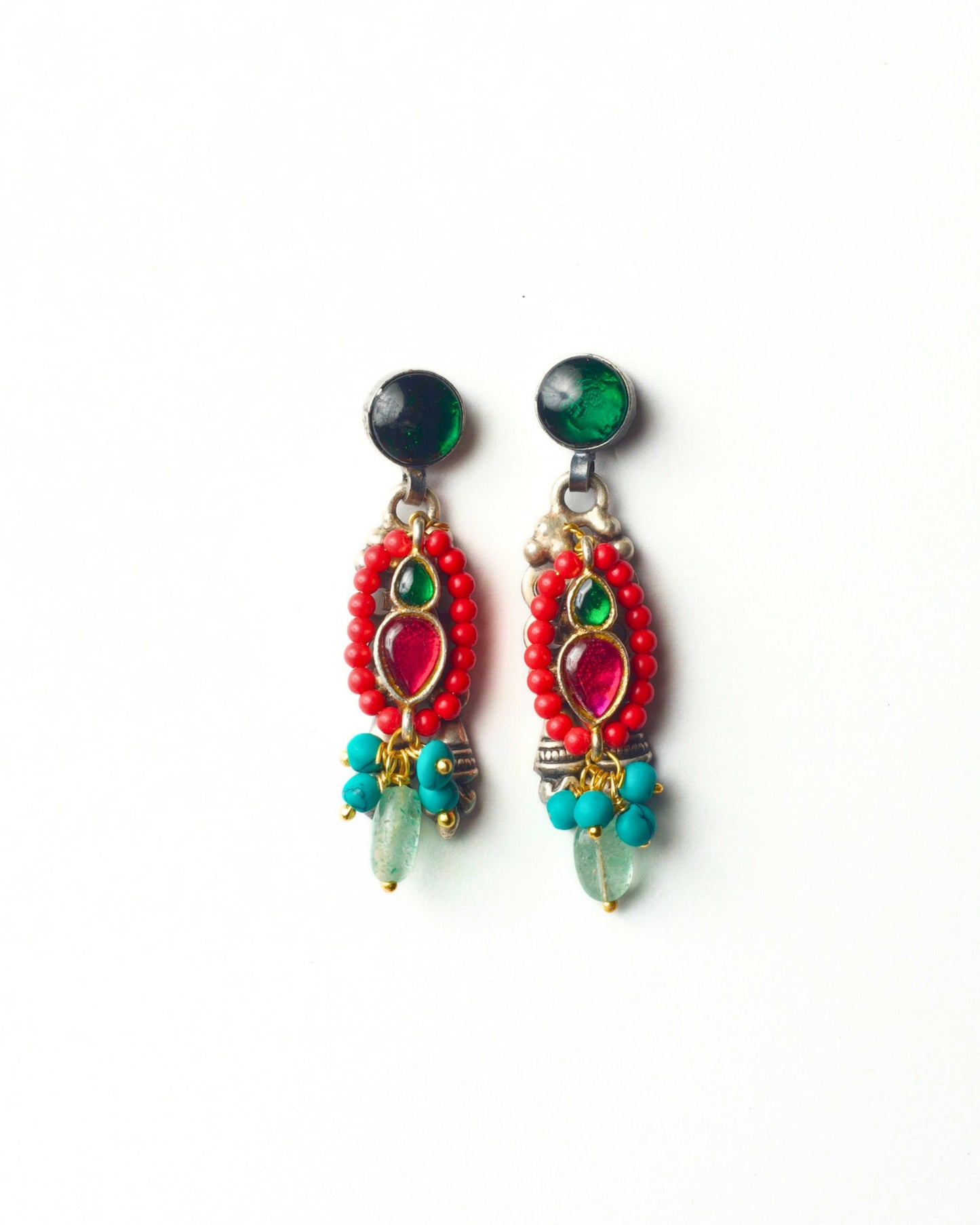Gem Loop Drops handcrafted in 925 silver with semi-precious stones and gold-polished details, fusion silver jewellery by Naksa