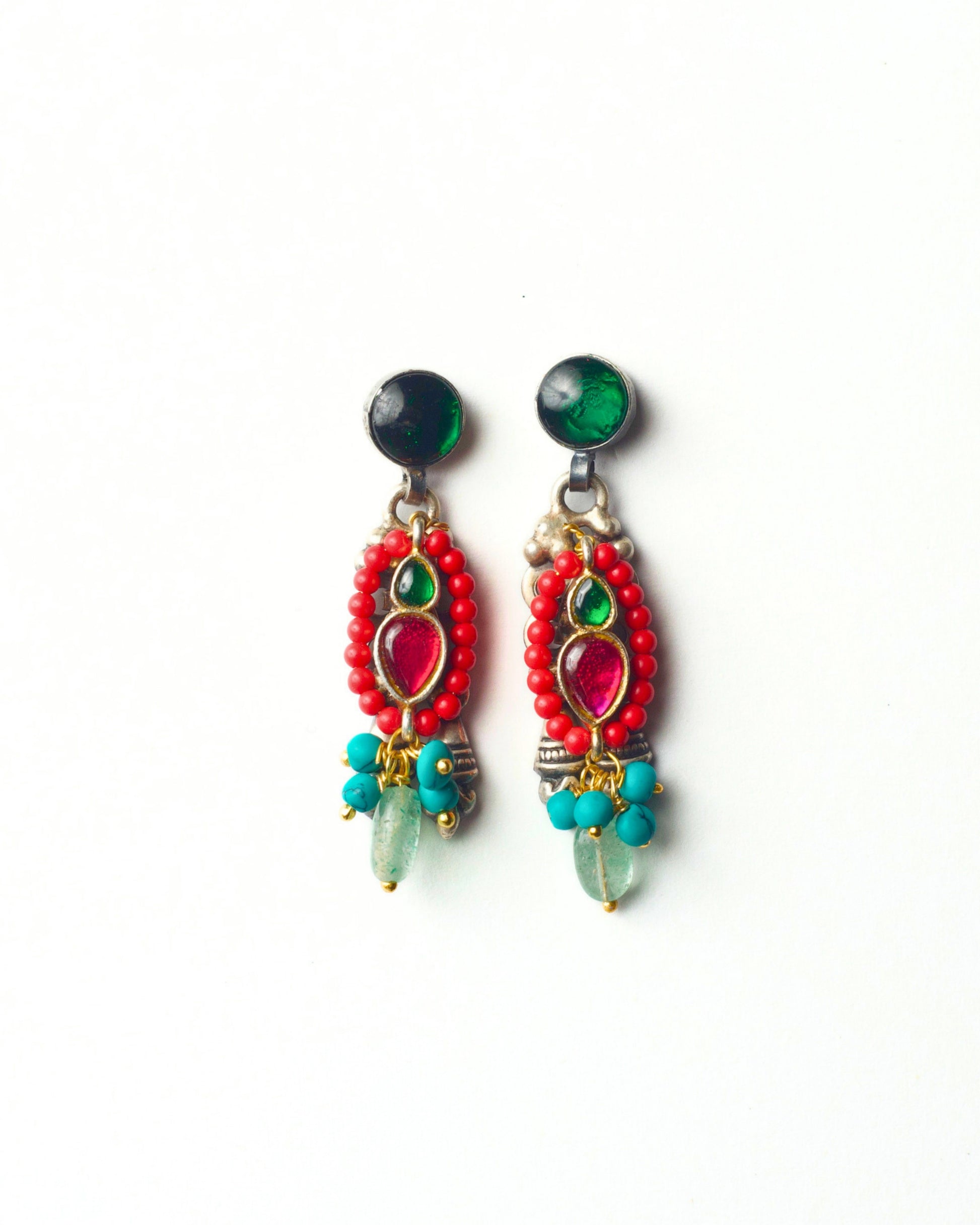 Gem Loop Drops handcrafted in 925 silver with semi-precious stones and gold-polished details, fusion silver jewellery by Naksa