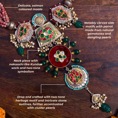 Naksa - Nandini's Fav Crown of Fire Choker, 92.5% Pure Silver Royal Gemstone Choker