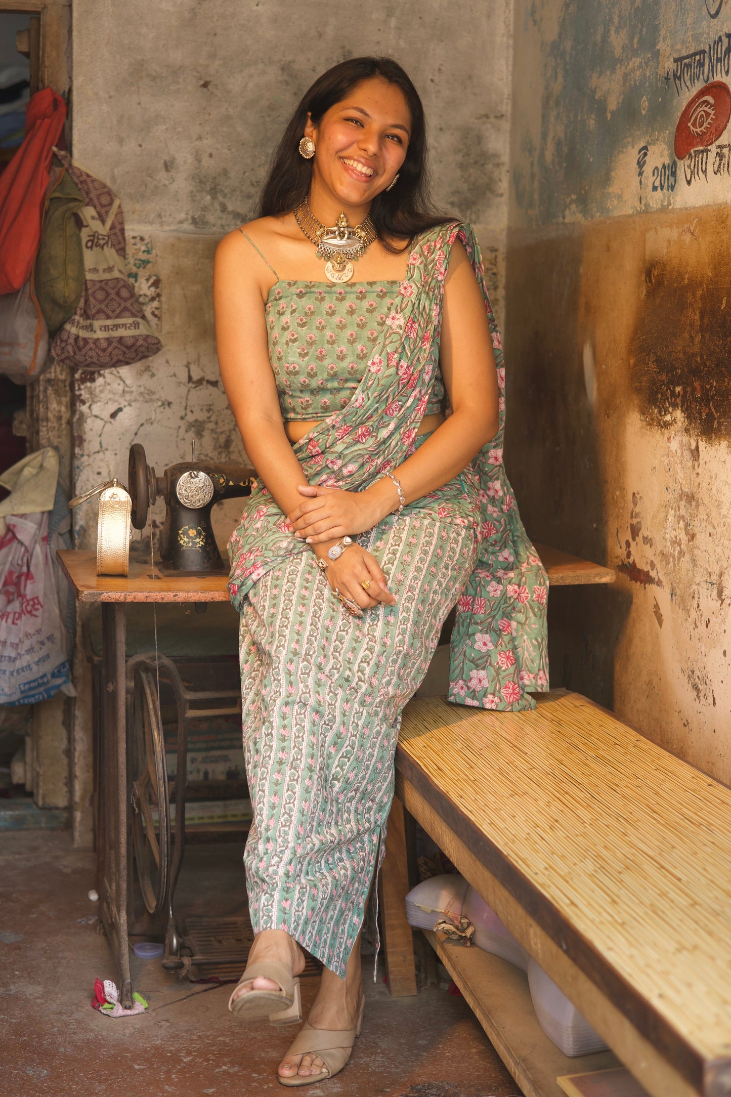 Garden Party Pre-Draped Saree Set