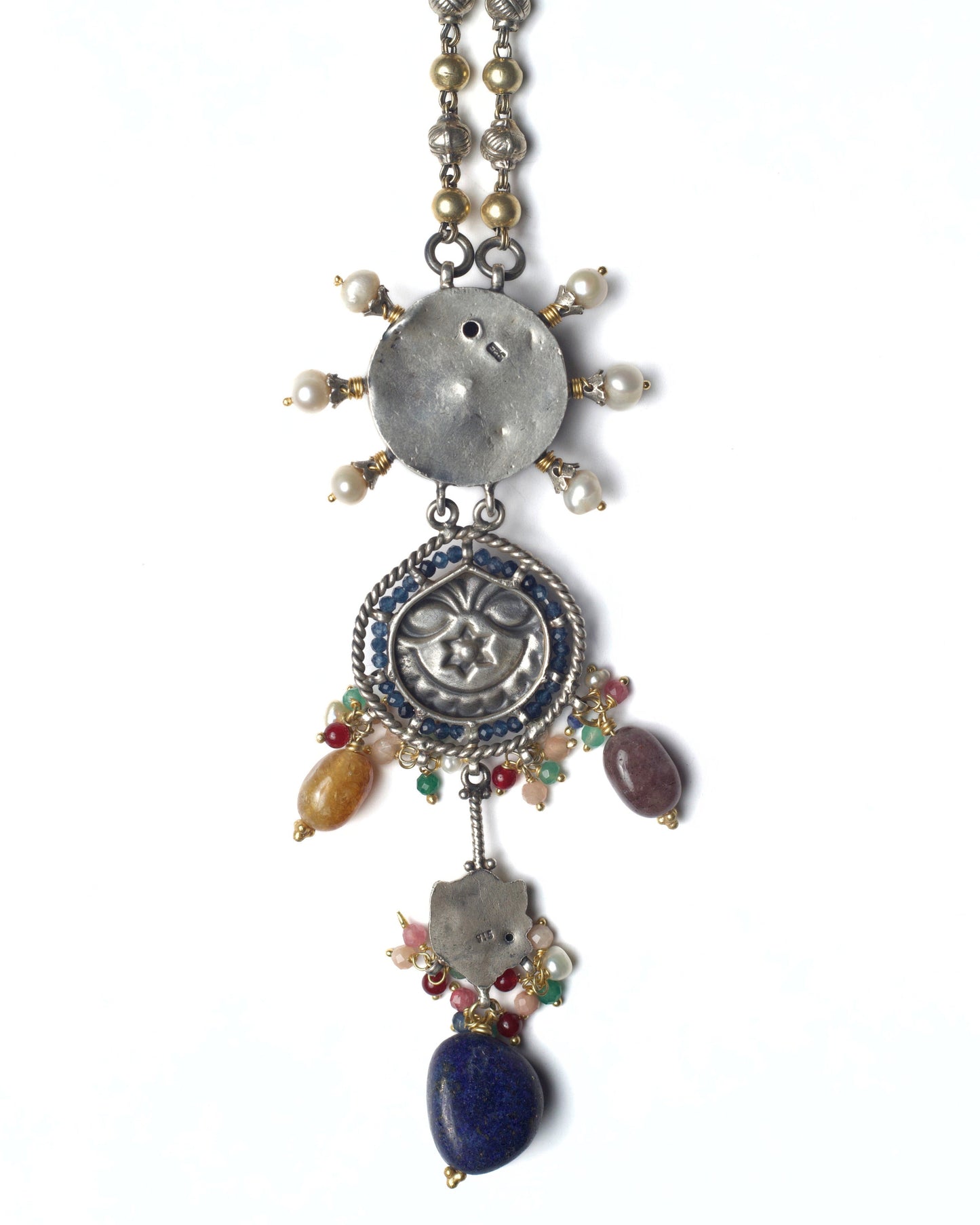 Back view of Indigo Eye Chain Necklace showing dual-tone silver chain and handcrafted links