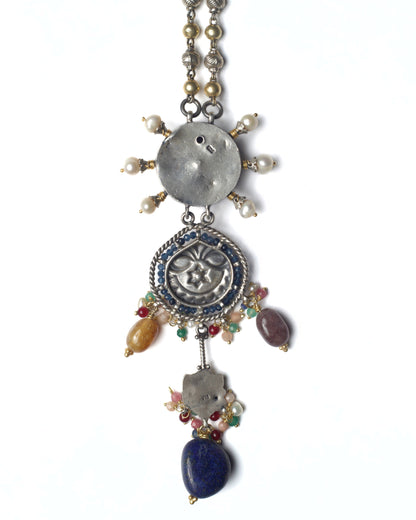 Back view of Indigo Eye Chain Necklace showing dual-tone silver chain and handcrafted links
