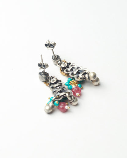 Back of Handcrafted 925 silver elephant drop earrings with semi-precious stones and gold-polished details – Naksa fusion silver jewellery