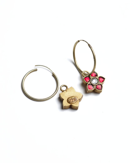 Naksa Playround ruby petal hoop earrings with kundan detailing