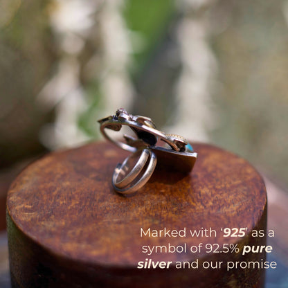 Naksa - The Ring of Balance, Oxidized Pure Silver Parrot Ring with Blue Stone