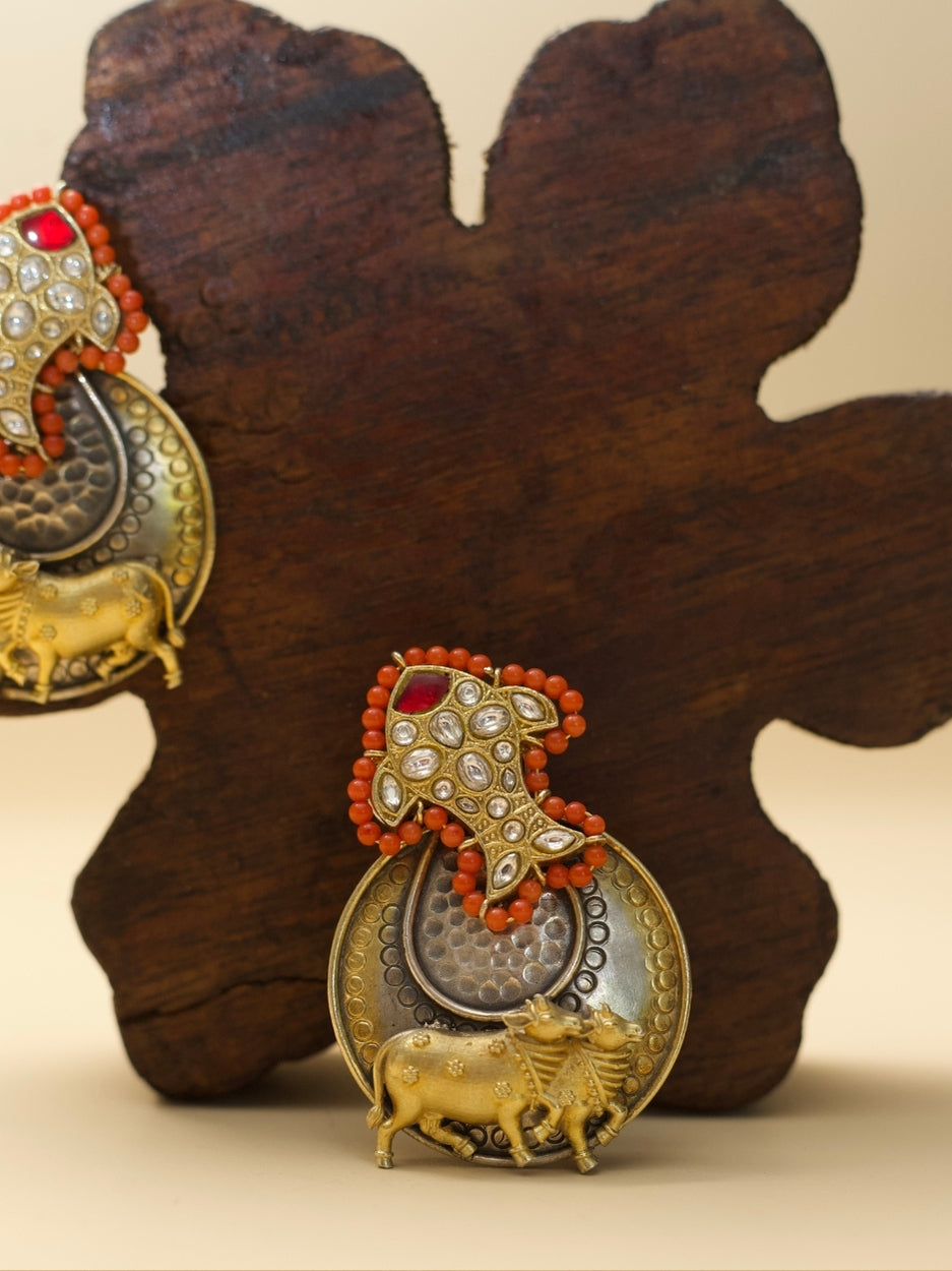 Celestial Confluence Earrings – Handcrafted 925 silver earrings featuring Pisces fish and Taurus bull motifs with two-tone accents – Naksa