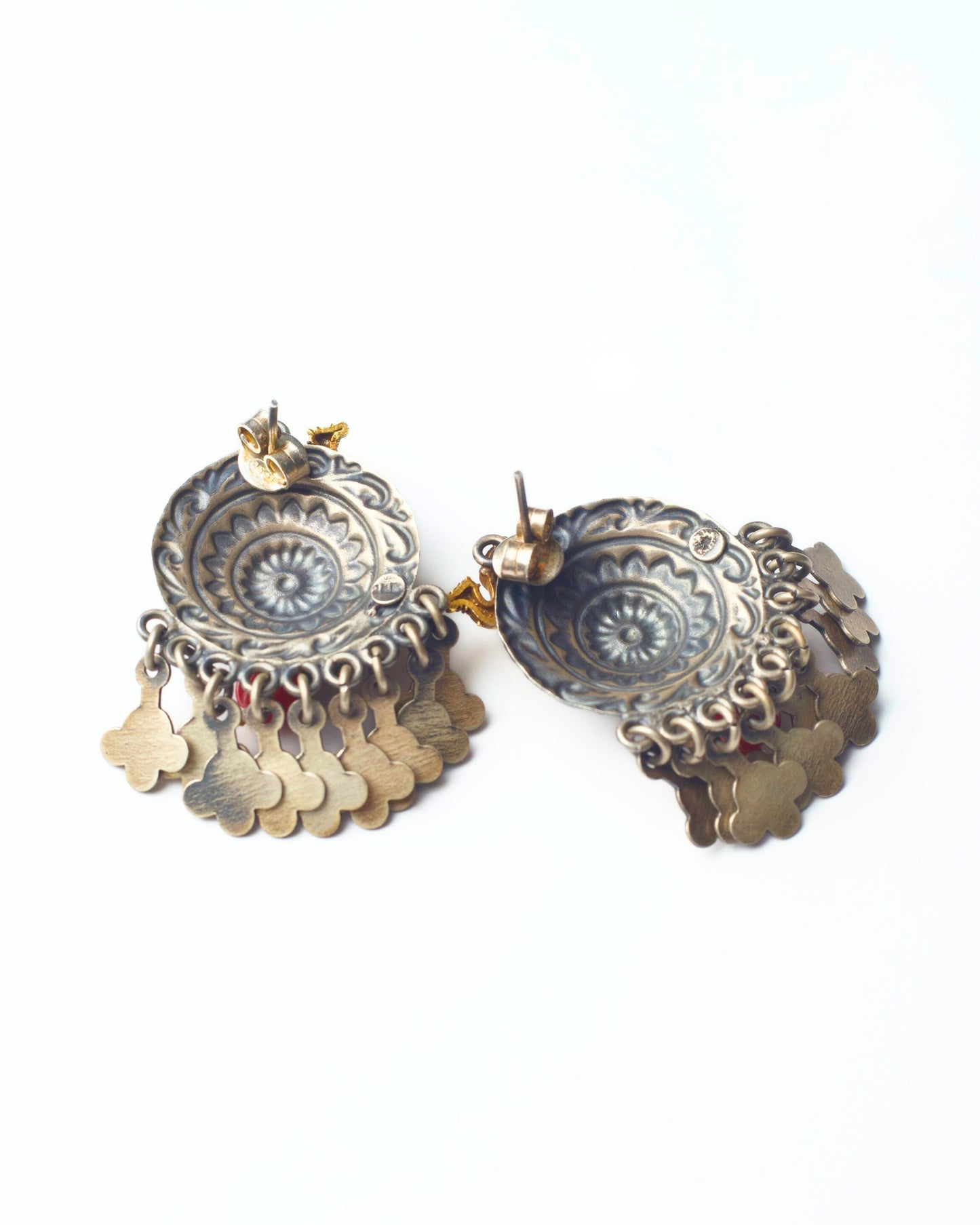 925 pure silver camel fringe earrings with oxidised detailing