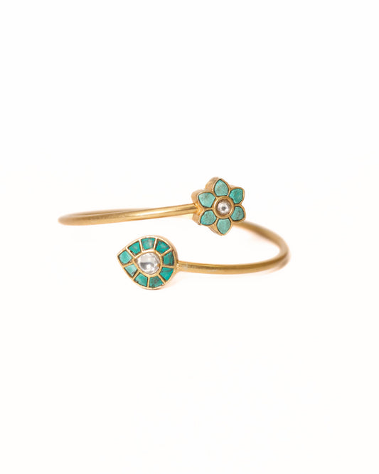 Teal Leaf & Bloom Cuff